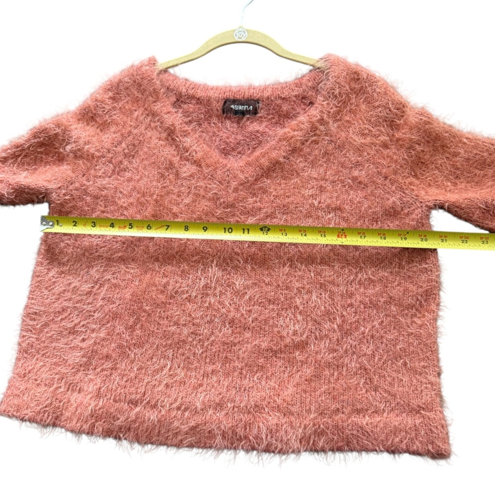 4SI3NNA Pink V-Neck Eyelash Sweater Bell Sleeves Fluffy Knit Cozy Fuzzy Med Y2K - Picture 10 of 14